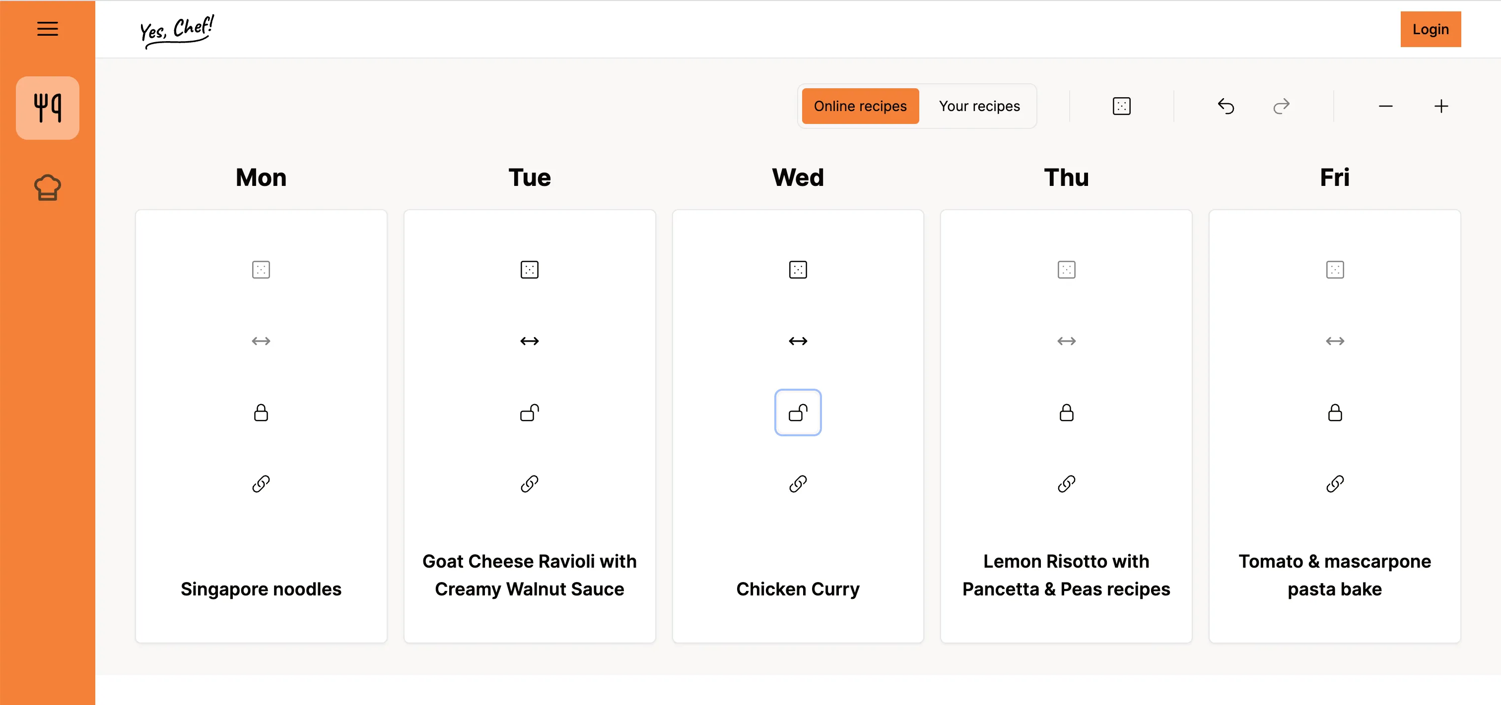 Yes, Chef! mealplan screen