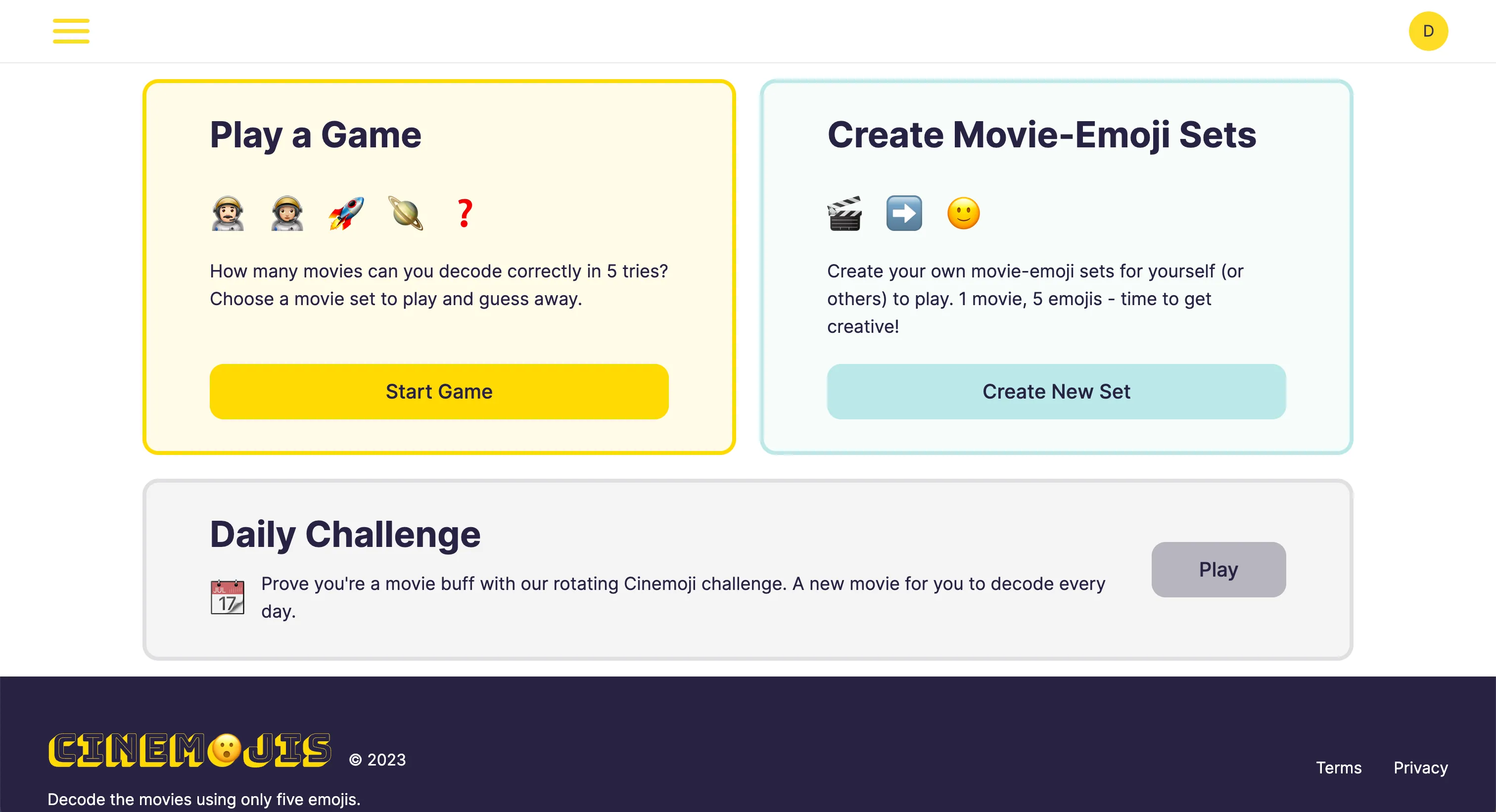 Cinemojis home screen