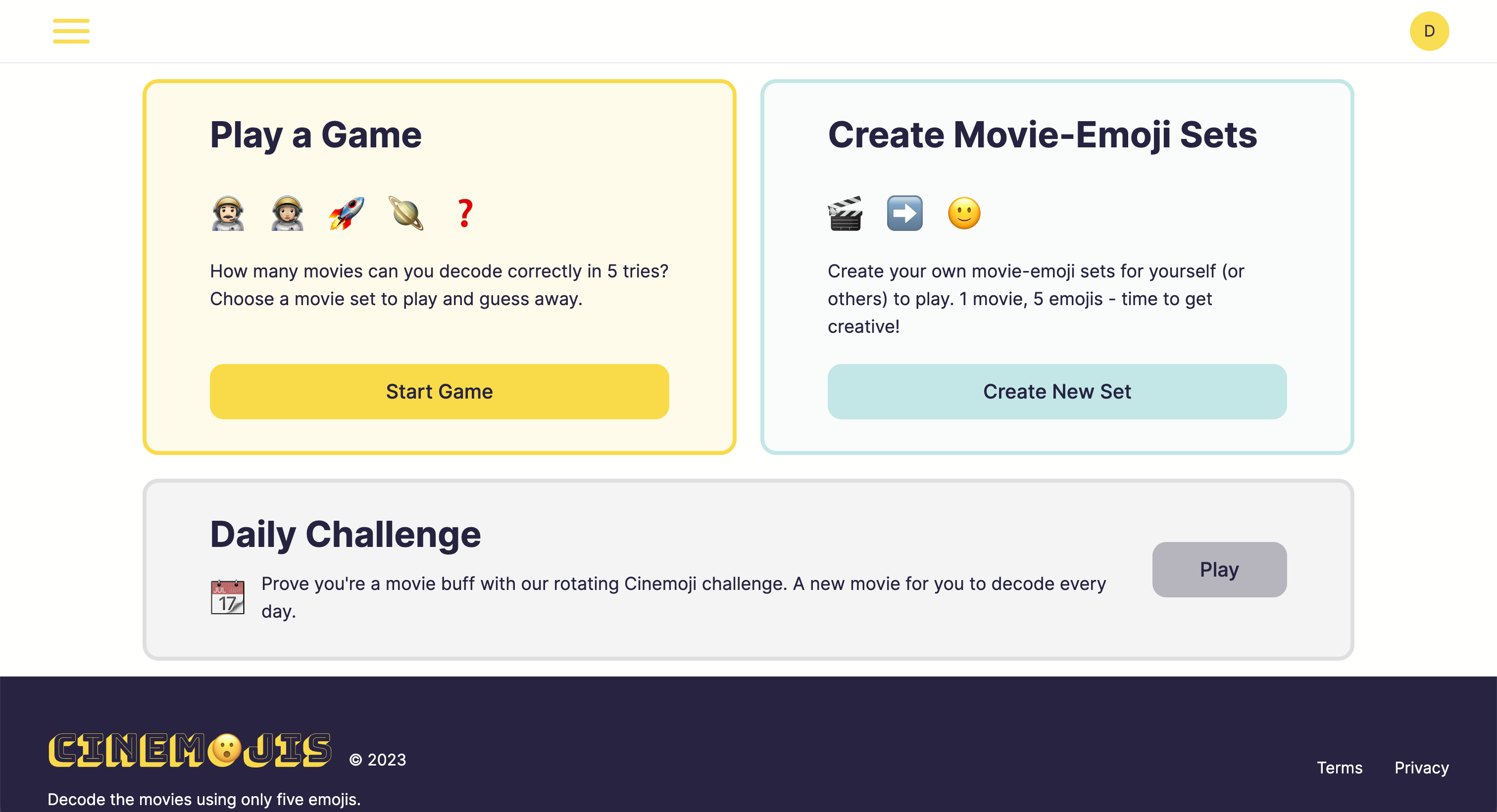 Cinemojis home screen