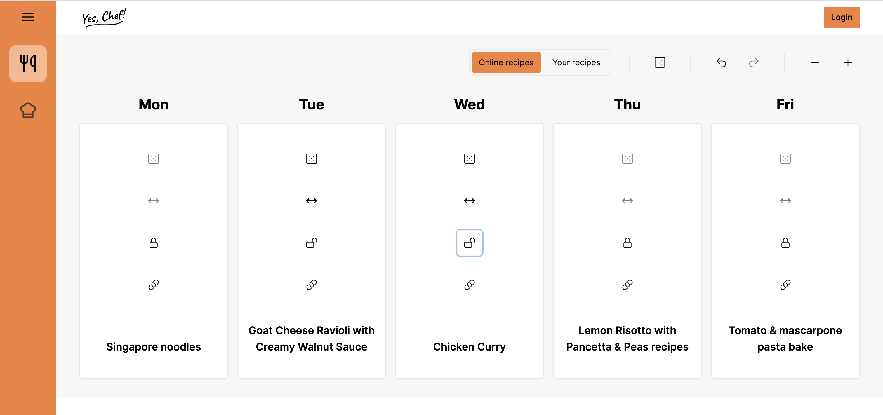 Yes, Chef! mealplan screen
